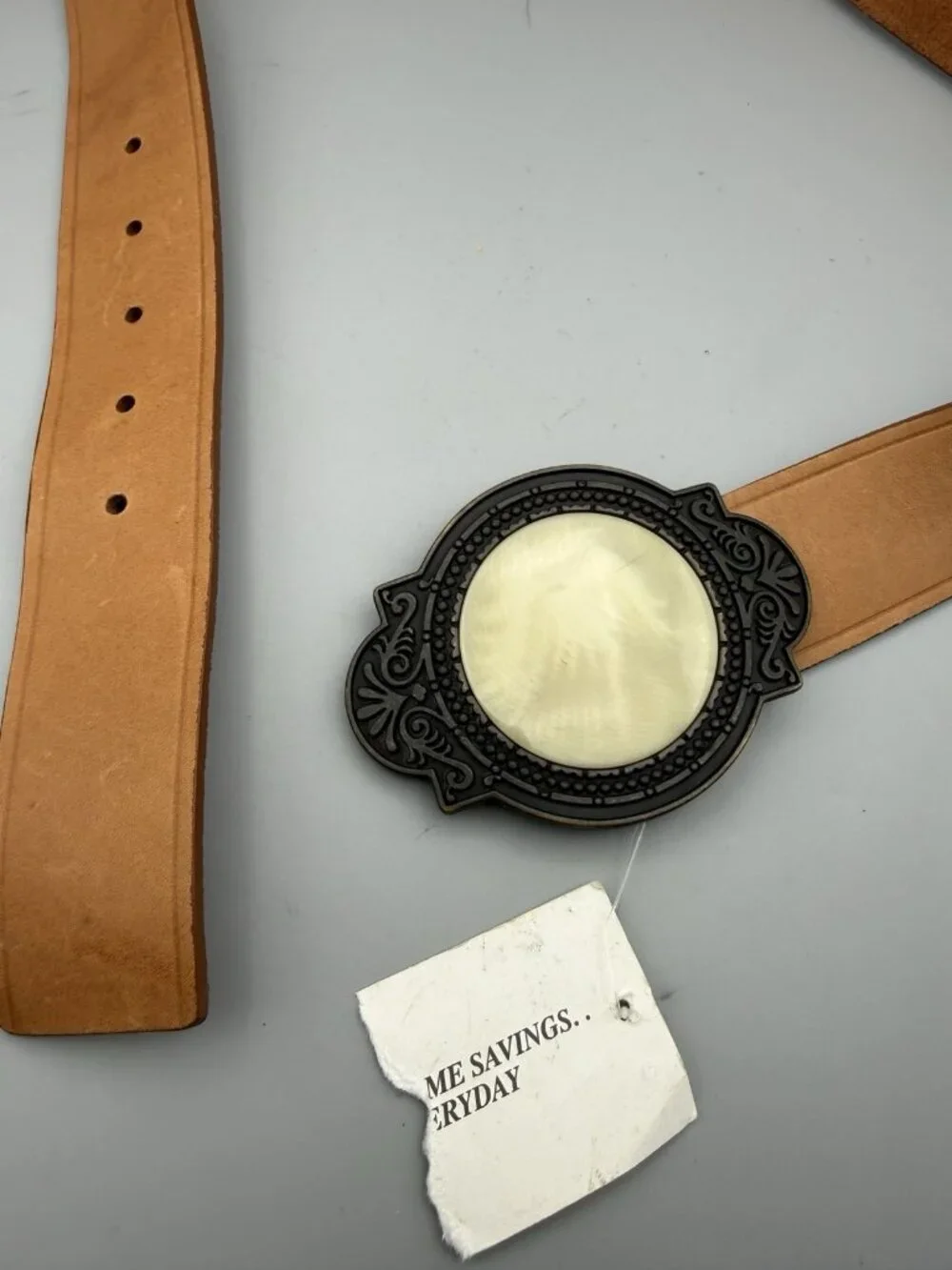 NWT Calvin Klein Western Belt Ornate Medallion Brown Genuine Leather Medium